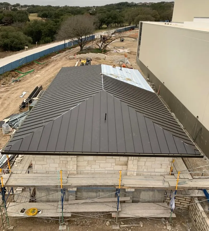 Metal roof new construction with scaffolding in Mill Valley